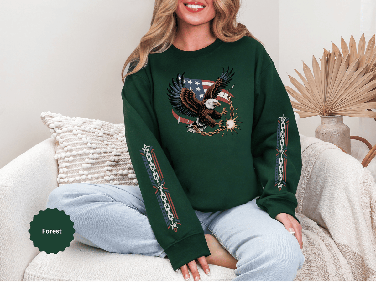 Patriotic Eagle Freedom Sweatshirt, American Flag Crewneck, Broken Chain Military Style Pullover, Fourth of July Gift for Him or Her