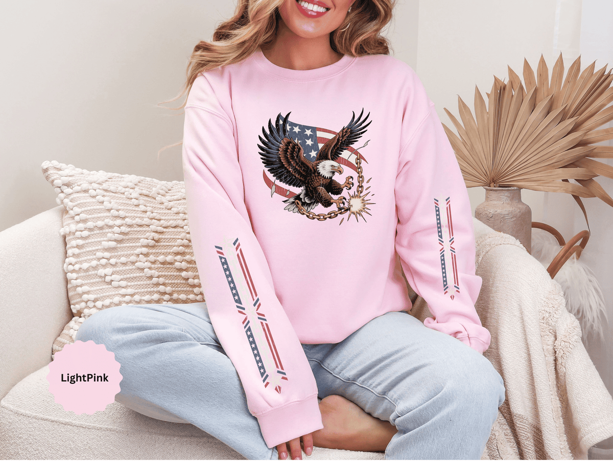 Patriotic Eagle Freedom Sweatshirt, American Flag Crewneck, Broken Chain Military Style Pullover, Fourth of July Gift for Him or Her