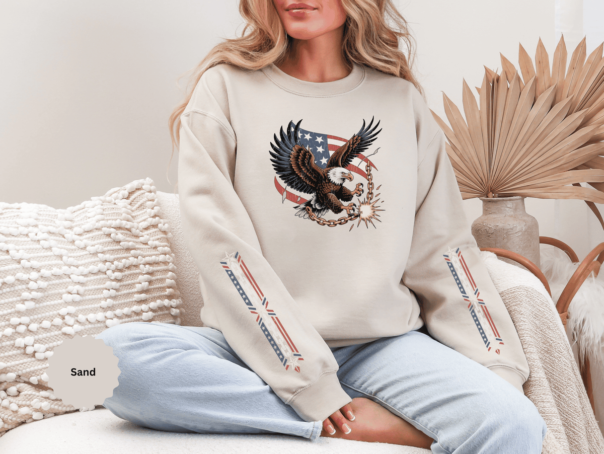 Patriotic Eagle Freedom Sweatshirt, American Flag Crewneck, Broken Chain Military Style Pullover, Fourth of July Gift for Him or Her