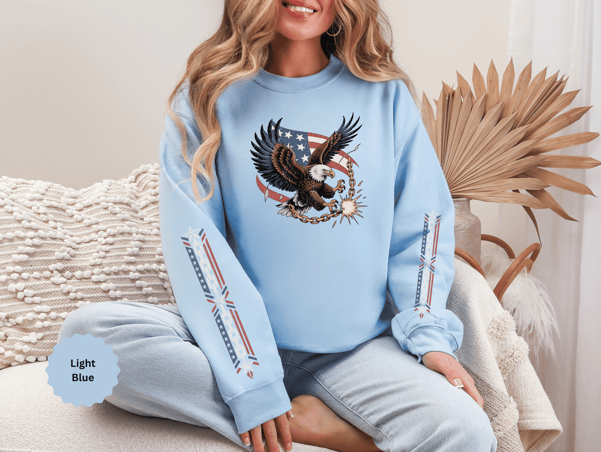 Patriotic Eagle Freedom Sweatshirt, American Flag Crewneck, Broken Chain Military Style Pullover, Fourth of July Gift for Him or Her