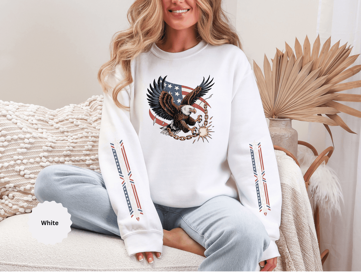 Patriotic Eagle Freedom Sweatshirt, American Flag Crewneck, Broken Chain Military Style Pullover, Fourth of July Gift for Him or Her