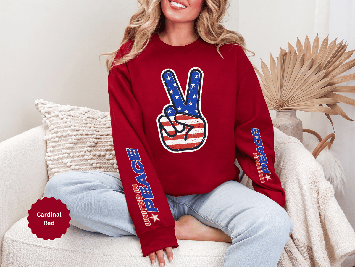 United in Peace Sweatshirt, Patriotic Peace Sign Crewneck, American Flag Pullover, USA 250th Anniversary Outfit, Fourth of July Gift