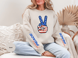 United in Peace Sweatshirt, Patriotic Peace Sign Crewneck, American Flag Pullover, USA 250th Anniversary Outfit, Fourth of July Gift
