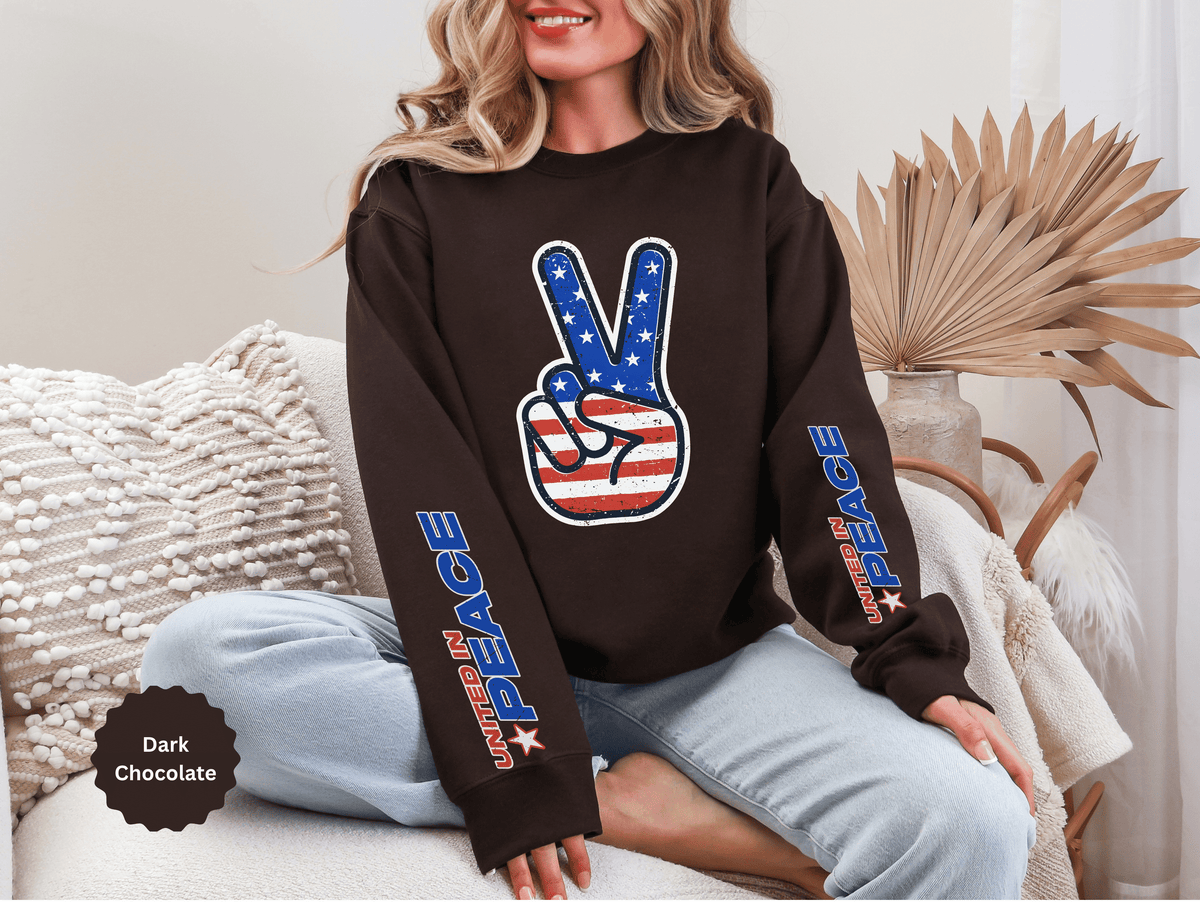 United in Peace Sweatshirt, Patriotic Peace Sign Crewneck, American Flag Pullover, USA 250th Anniversary Outfit, Fourth of July Gift