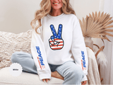 United in Peace Sweatshirt, Patriotic Peace Sign Crewneck, American Flag Pullover, USA 250th Anniversary Outfit, Fourth of July Gift