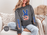 United in Peace Sweatshirt, Patriotic Peace Sign Crewneck, American Flag Pullover, USA 250th Anniversary Outfit, Fourth of July Gift