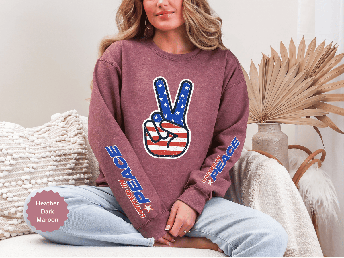 United in Peace Sweatshirt, Patriotic Peace Sign Crewneck, American Flag Pullover, USA 250th Anniversary Outfit, Fourth of July Gift