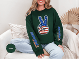 United in Peace Sweatshirt, Patriotic Peace Sign Crewneck, American Flag Pullover, USA 250th Anniversary Outfit, Fourth of July Gift