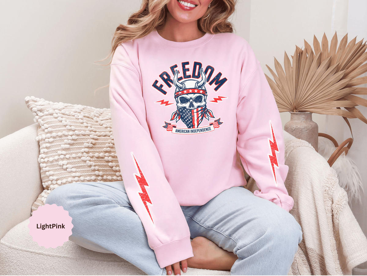 Freedom American Independence Sweatshirt, Patriotic Skull Crewneck, USA Flag Pullover, Fourth of July Outfit, Americana Gift for Him