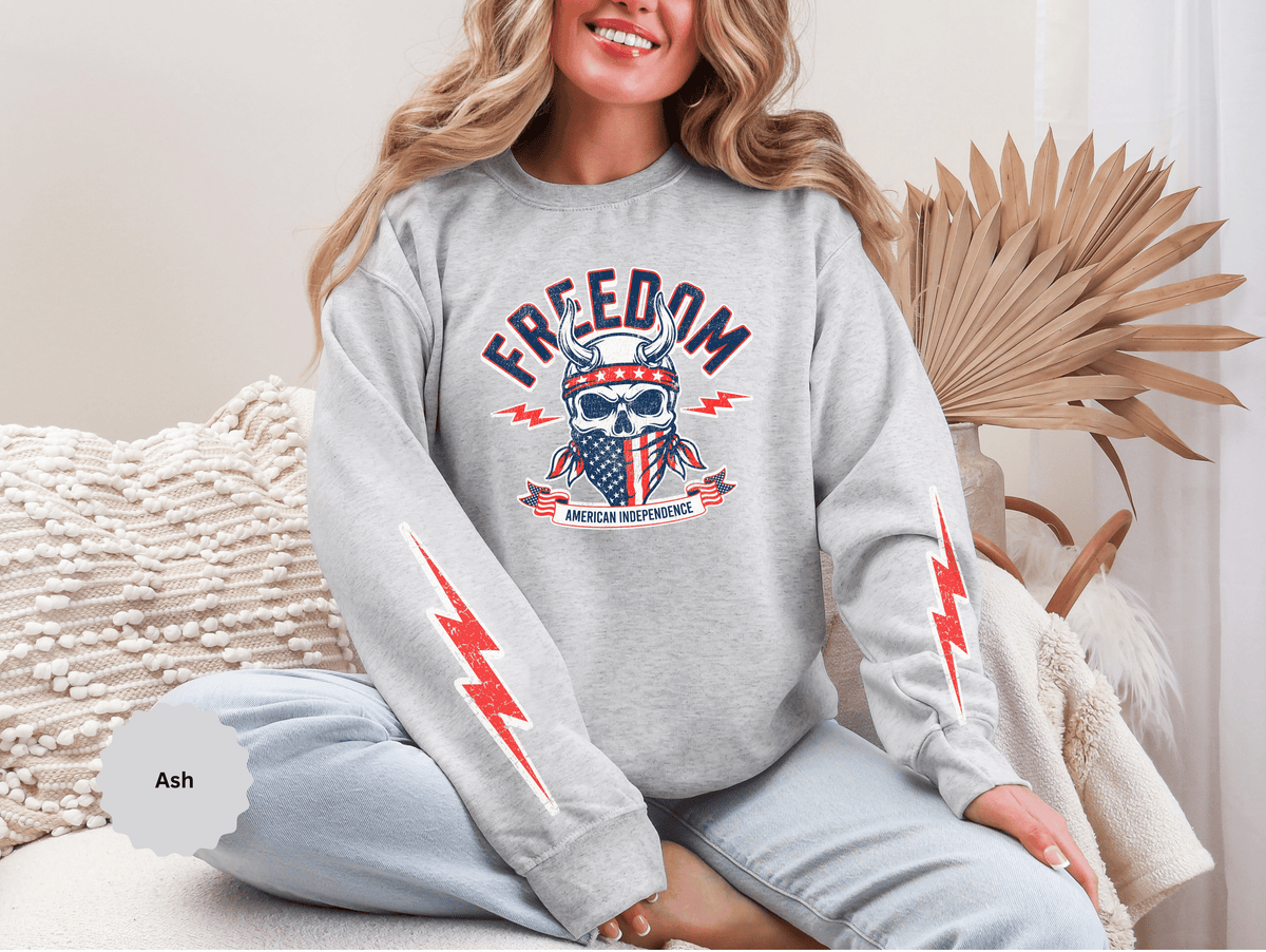 Freedom American Independence Sweatshirt, Patriotic Skull Crewneck, USA Flag Pullover, Fourth of July Outfit, Americana Gift for Him