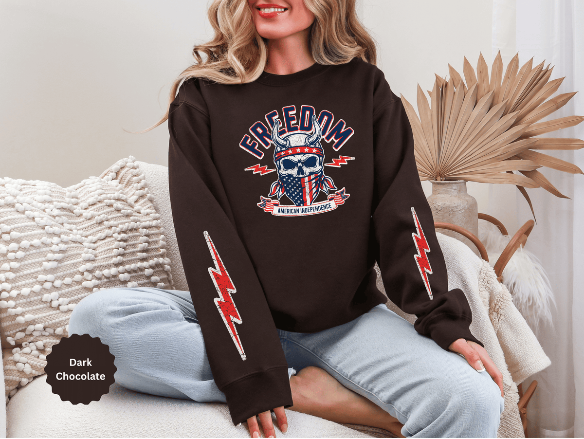 Freedom American Independence Sweatshirt, Patriotic Skull Crewneck, USA Flag Pullover, Fourth of July Outfit, Americana Gift for Him