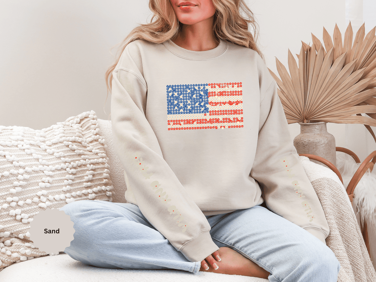 Patriotic American Flag Sweatshirt, USA Floral Crewneck, Vintage Americana Pullover, Fourth of July Outfit, Summer Patriotic Gift for Her