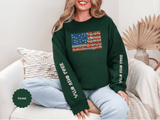 Patriotic American Flag Sweatshirt, USA Floral Crewneck, Vintage Americana Pullover, Fourth of July Outfit, Summer Patriotic Gift for Her