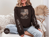 Personalized Hunting Sweatshirt, Custom Deer American Flag Pullover, Patriotic Outdoorsman Crewneck, Hunter Gift, Personalized Family Shirt