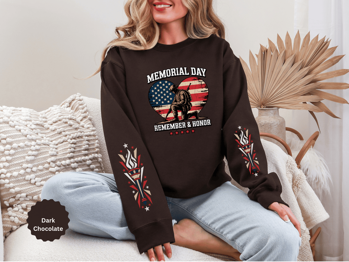 Memorial Day Sweatshirt, Patriotic Military Pullover, Remember and Honor American Flag Crewneck, Veteran Gift, Memorial Day Shirt
