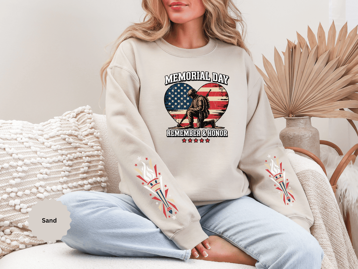 Memorial Day Sweatshirt, Patriotic Military Pullover, Remember and Honor American Flag Crewneck, Veteran Gift, Memorial Day Shirt