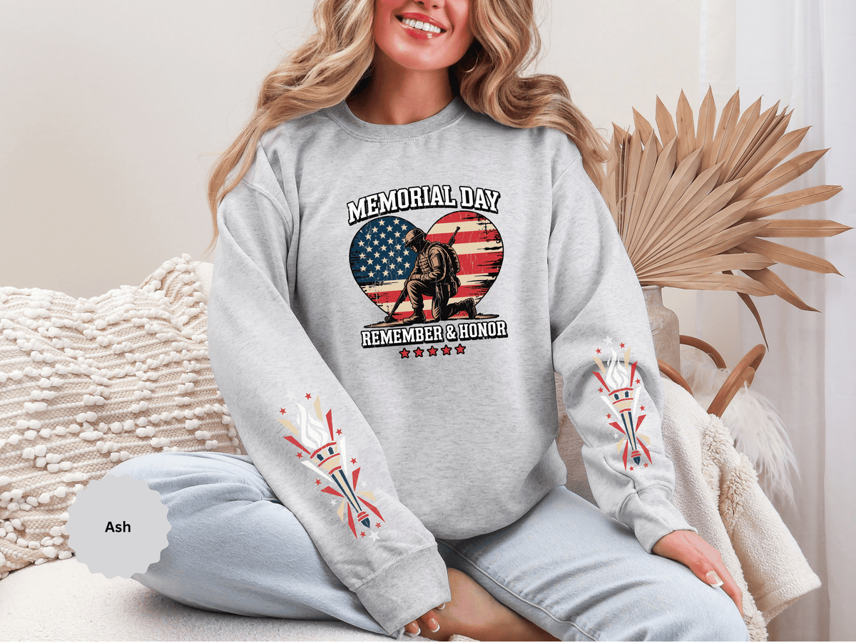 Memorial Day Sweatshirt, Patriotic Military Pullover, Remember and Honor American Flag Crewneck, Veteran Gift, Memorial Day Shirt