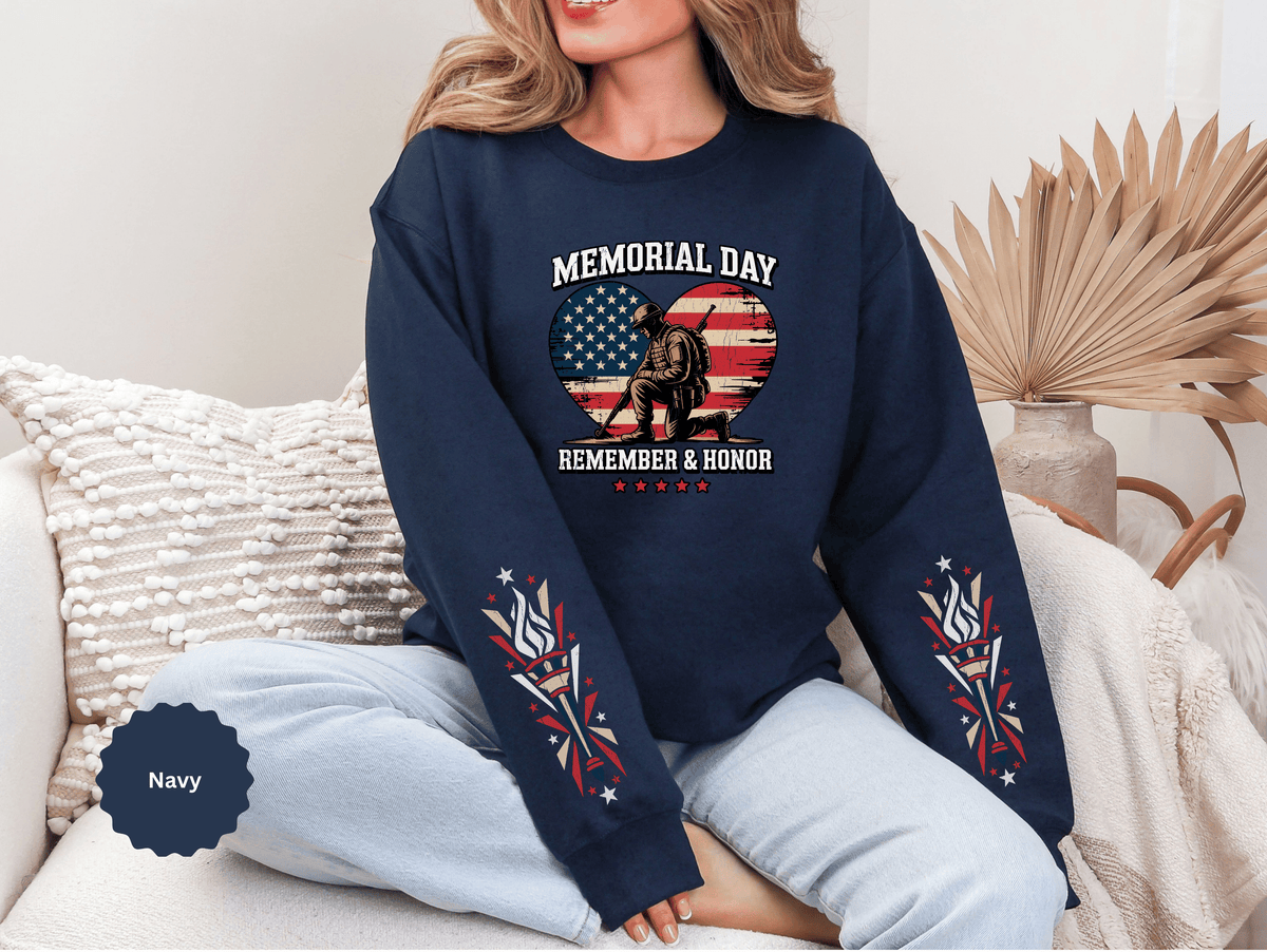 Memorial Day Sweatshirt, Patriotic Military Pullover, Remember and Honor American Flag Crewneck, Veteran Gift, Memorial Day Shirt