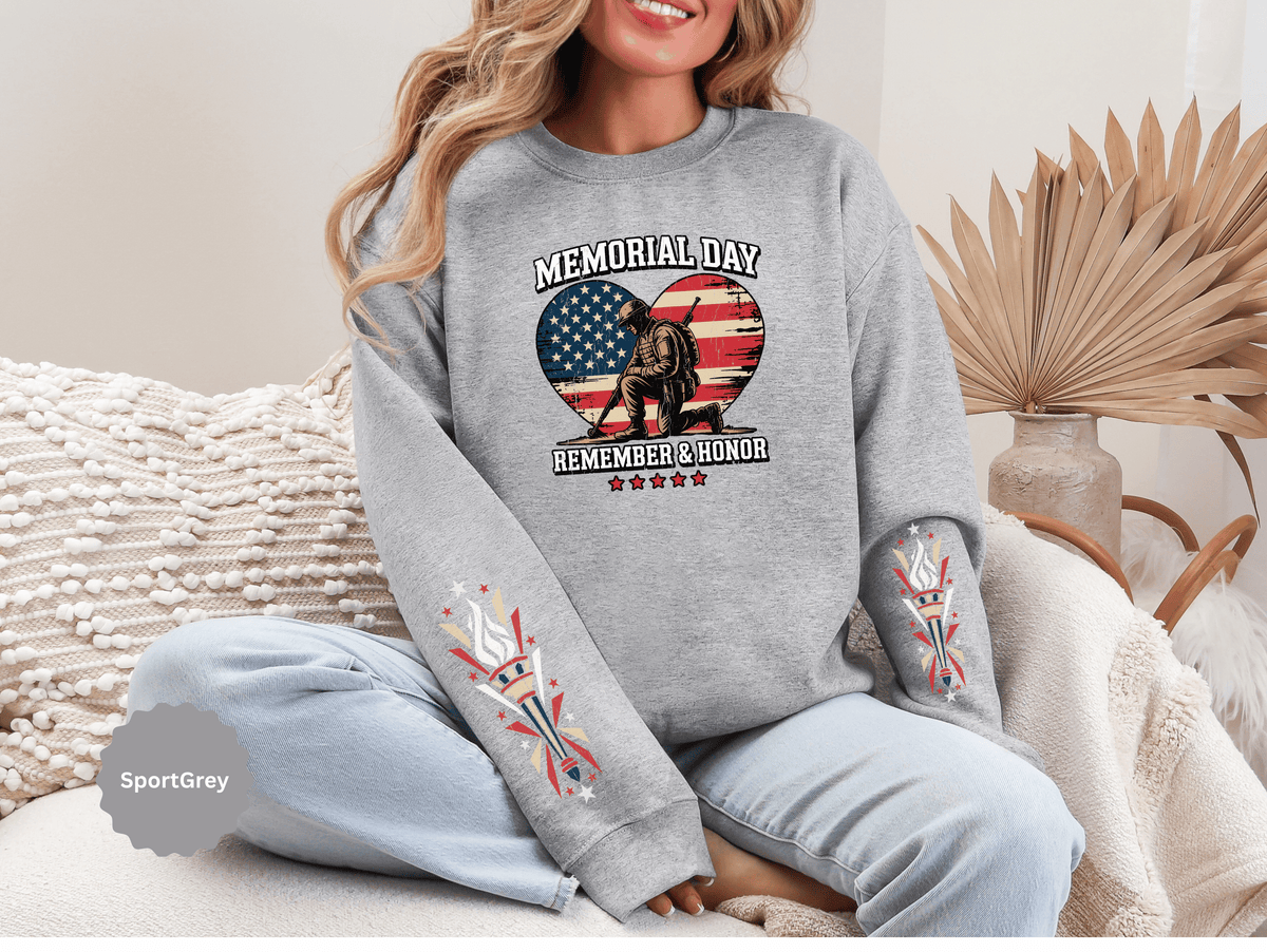 Memorial Day Sweatshirt, Patriotic Military Pullover, Remember and Honor American Flag Crewneck, Veteran Gift, Memorial Day Shirt