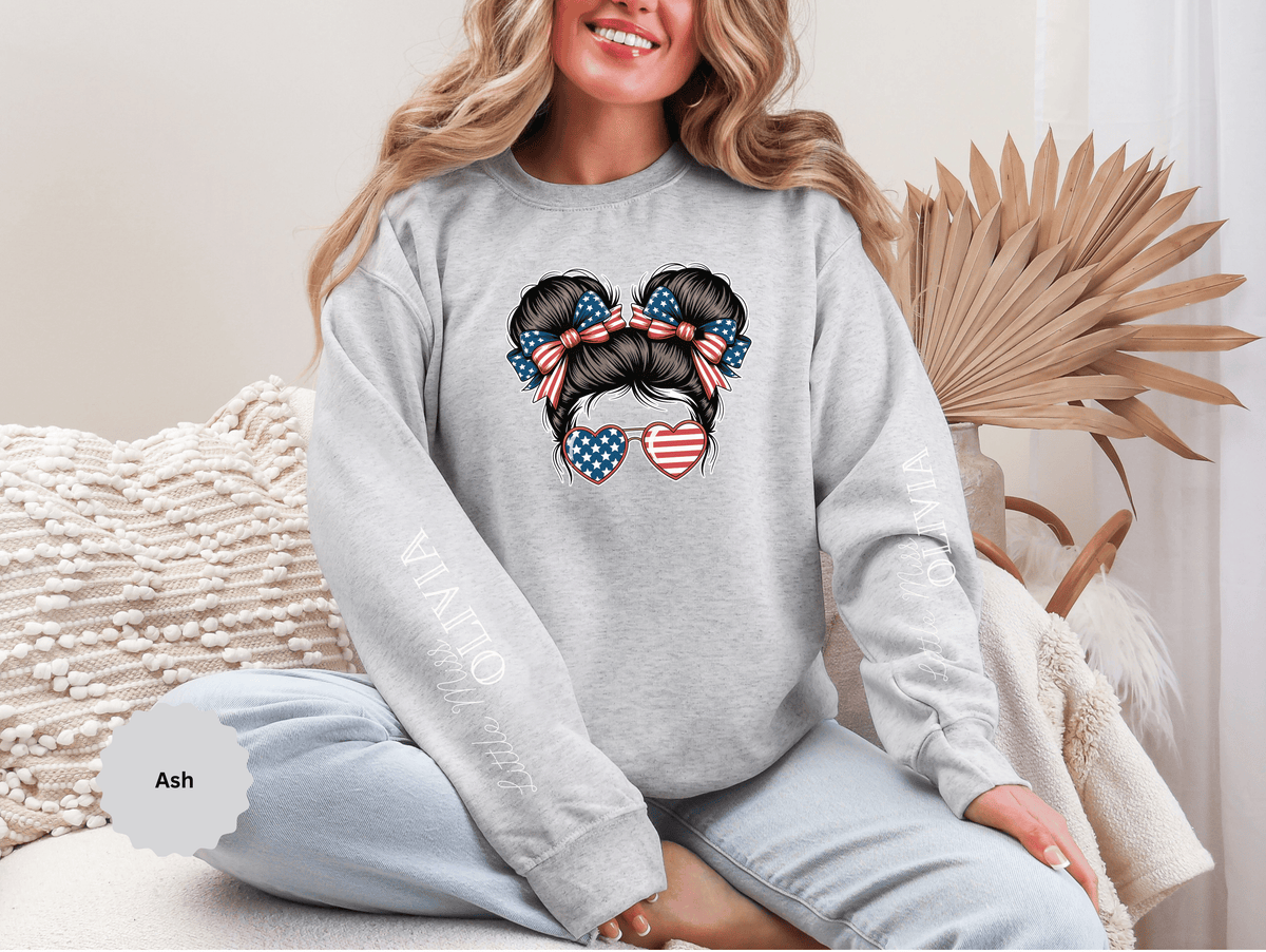 Personalized Patriotic Sweatshirt, Custom Little Miss Pullover, American Flag Girl Crewneck, Fourth of July Gift, USA Country Shirt