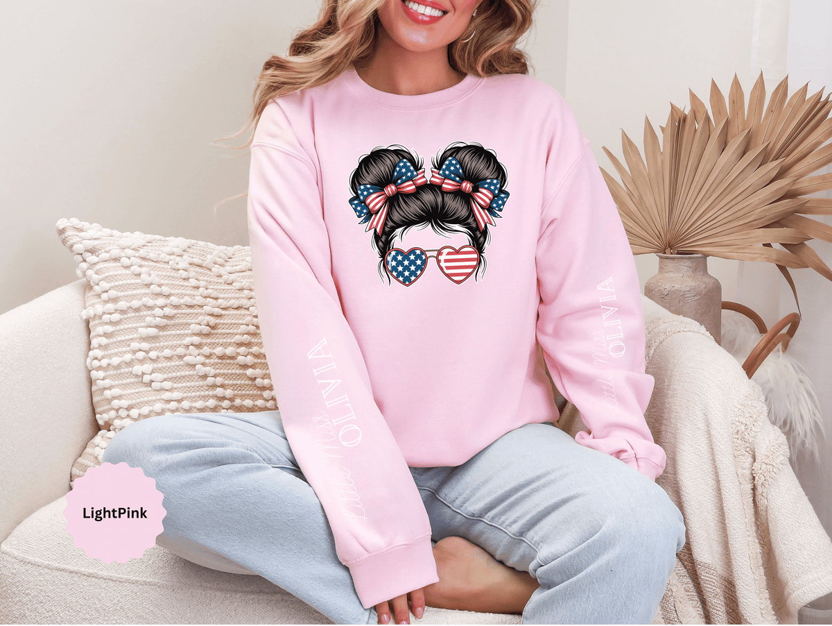 Personalized Patriotic Sweatshirt, Custom Little Miss Pullover, American Flag Girl Crewneck, Fourth of July Gift, USA Country Shirt