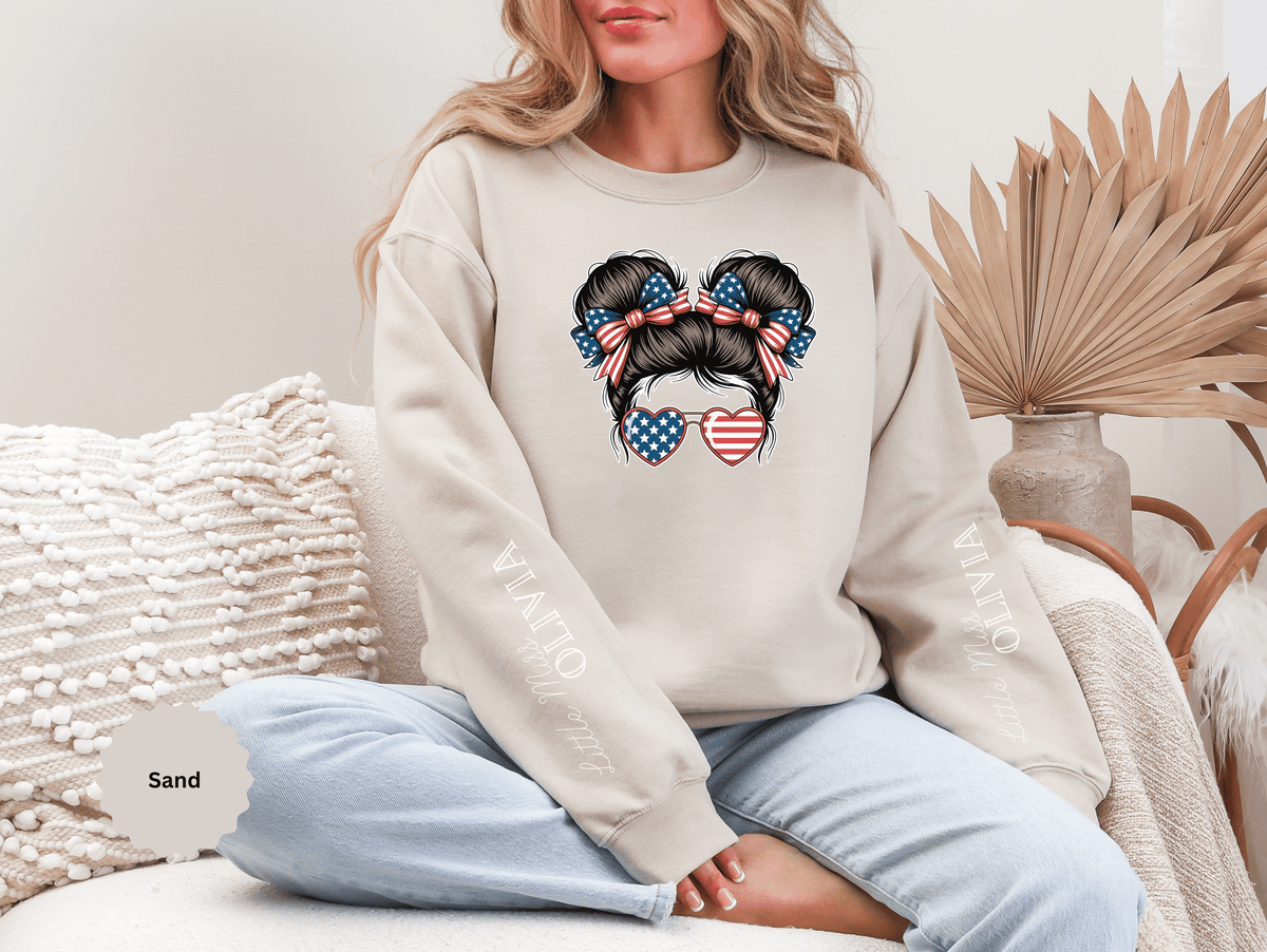 Personalized Patriotic Sweatshirt, Custom Little Miss Pullover, American Flag Girl Crewneck, Fourth of July Gift, USA Country Shirt