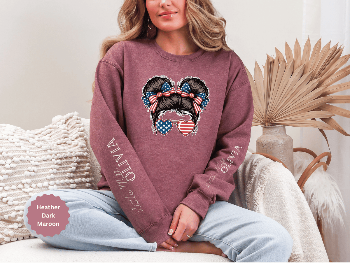 Personalized Patriotic Sweatshirt, Custom Little Miss Pullover, American Flag Girl Crewneck, Fourth of July Gift, USA Country Shirt