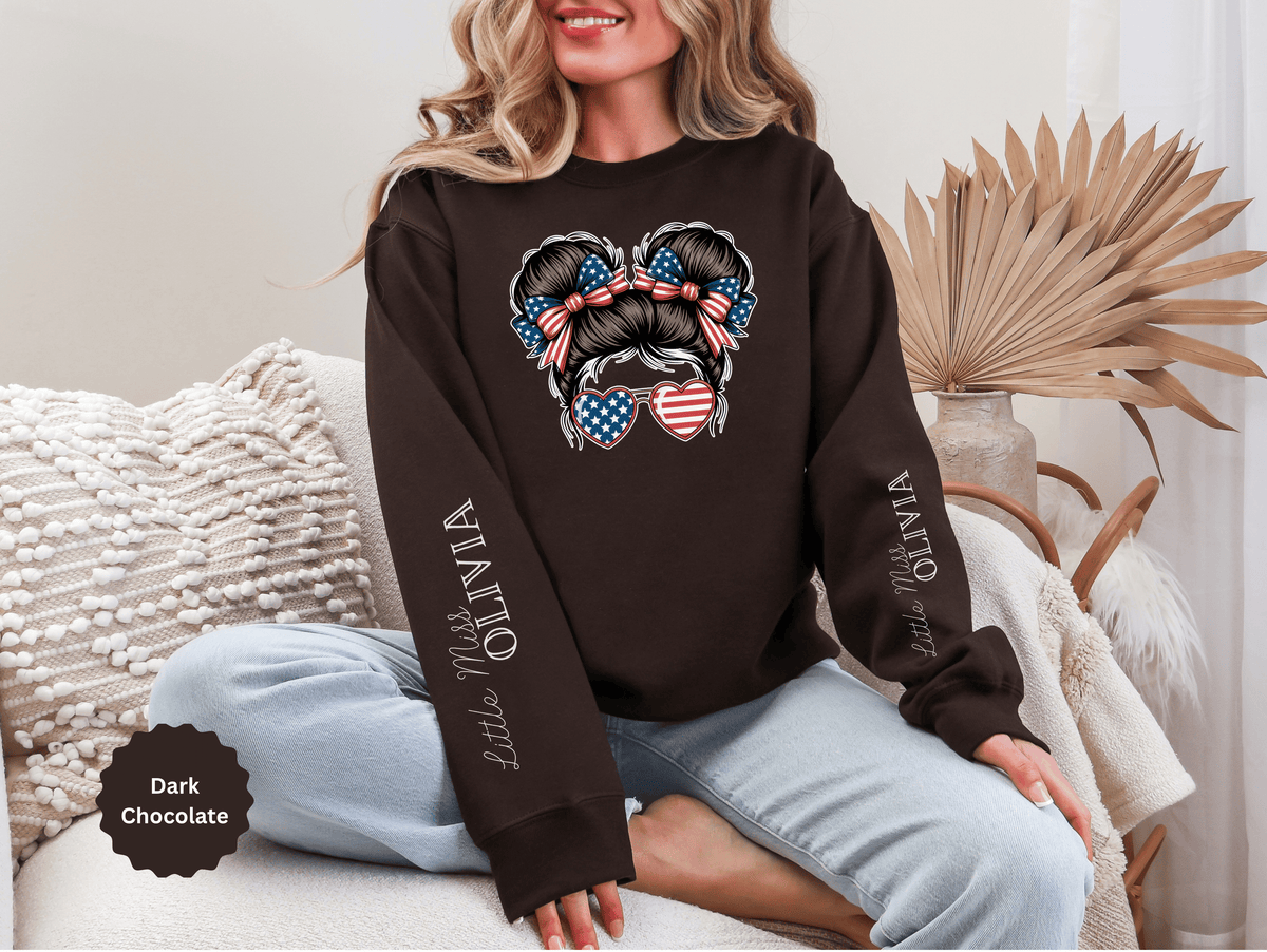 Personalized Patriotic Sweatshirt, Custom Little Miss Pullover, American Flag Girl Crewneck, Fourth of July Gift, USA Country Shirt
