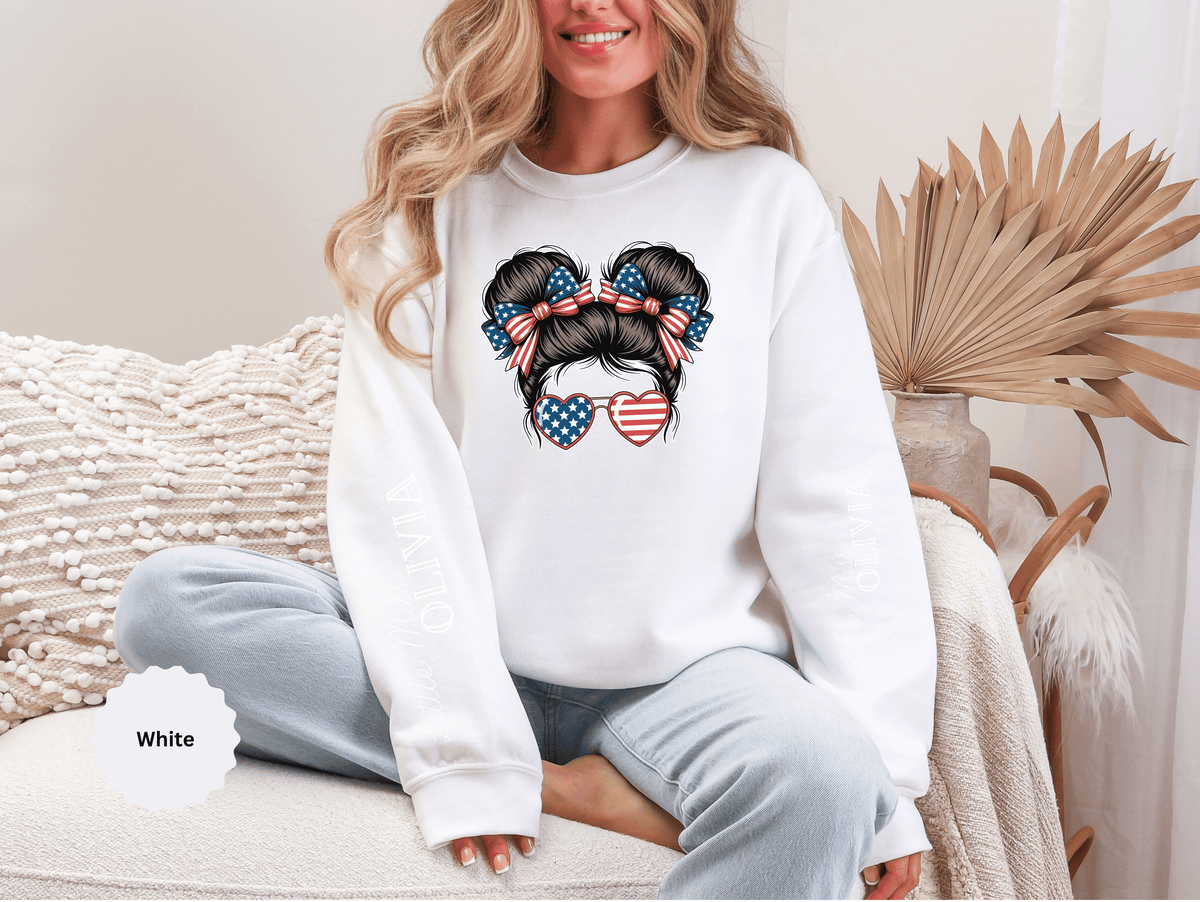 Personalized Patriotic Sweatshirt, Custom Little Miss Pullover, American Flag Girl Crewneck, Fourth of July Gift, USA Country Shirt