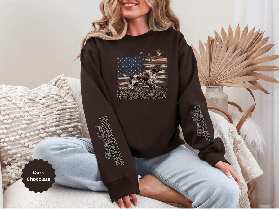 Personalized Patriotic Dog Sweatshirt, Custom Family Name Pullover, American Flag Dog Crewneck, USA Dog Lover Gift, Fourth of July Shirt