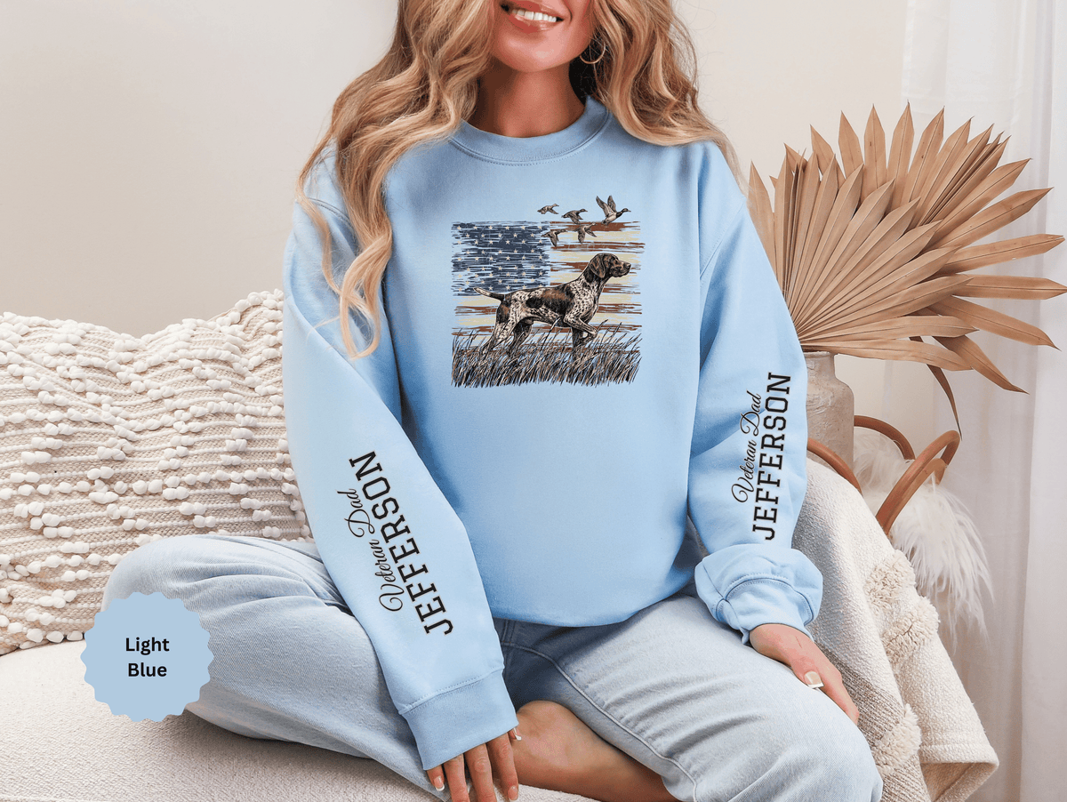 Personalized Patriotic Dog Sweatshirt, Custom Family Name Pullover, American Flag Dog Crewneck, USA Dog Lover Gift, Fourth of July Shirt