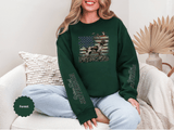 Personalized Patriotic Dog Sweatshirt, Custom Family Name Pullover, American Flag Dog Crewneck, USA Dog Lover Gift, Fourth of July Shirt