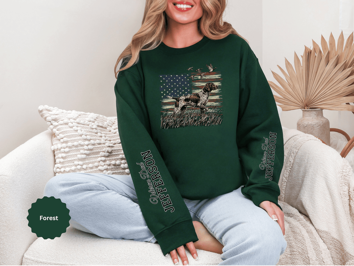 Personalized Patriotic Dog Sweatshirt, Custom Family Name Pullover, American Flag Dog Crewneck, USA Dog Lover Gift, Fourth of July Shirt