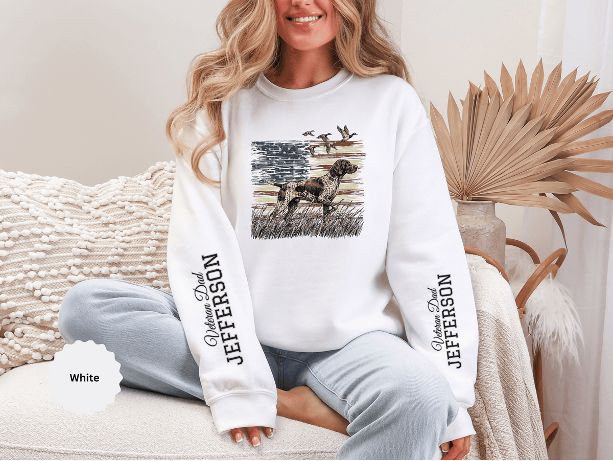 Personalized Patriotic Dog Sweatshirt, Custom Family Name Pullover, American Flag Dog Crewneck, USA Dog Lover Gift, Fourth of July Shirt