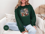 Personalized Hunting Family Sweatshirt, Custom Deer Patriotic Pullover, American Flag Floral Crewneck, Family Gift, Outdoorsman Shirt