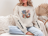 Personalized Hunting Family Sweatshirt, Custom Deer Patriotic Pullover, American Flag Floral Crewneck, Family Gift, Outdoorsman Shirt