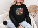 Personalized Hunting Family Sweatshirt, Custom Deer Patriotic Pullover, American Flag Floral Crewneck, Family Gift, Outdoorsman Shirt