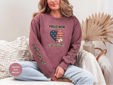 Personalized Proud Mom Sweatshirt, Custom Military Mom Pullover, American Flag Heart Crewneck, Military Mom Gift, Patriotic Mother Shirt