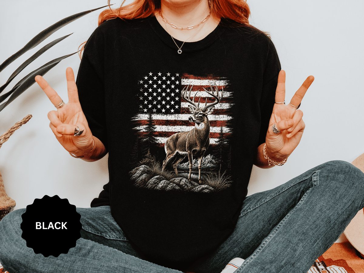 Patriotic Deer Shirt, American Flag Buck T Shirt, Deer Lover Gift, Outdoors Graphic Tee, Country Style Shirt, Fourth of July Gift