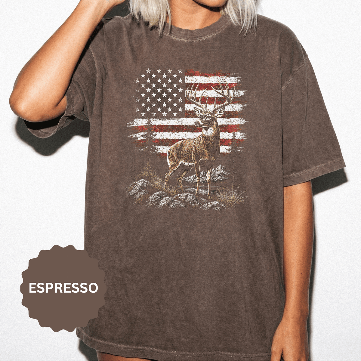 Patriotic Deer Shirt, American Flag Buck T Shirt, Deer Lover Gift, Outdoors Graphic Tee, Country Style Shirt, Fourth of July Gift