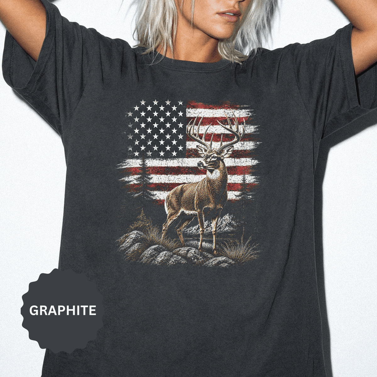 Patriotic Deer Shirt, American Flag Buck T Shirt, Deer Lover Gift, Outdoors Graphic Tee, Country Style Shirt, Fourth of July Gift