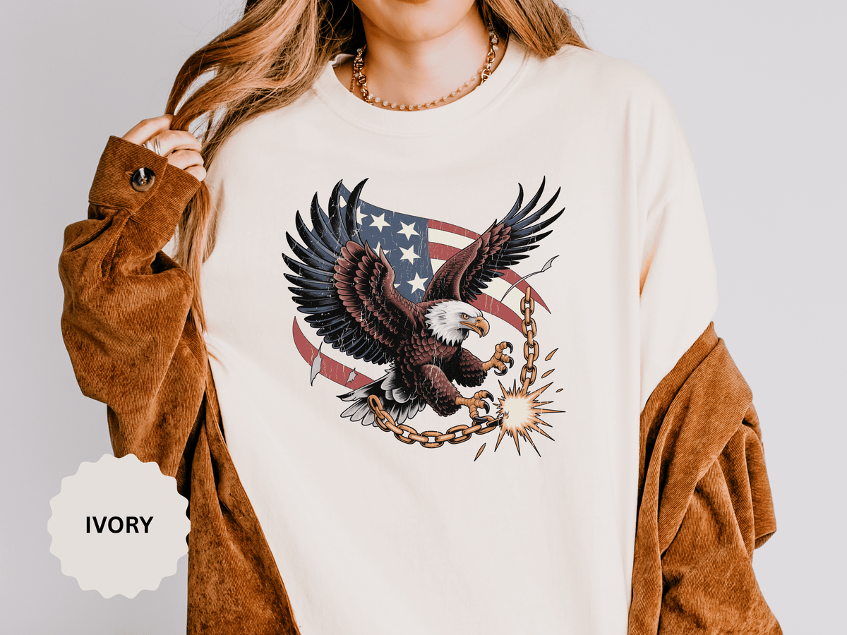 Patriotic Eagle Shirt, American Flag T Shirt, Bald Eagle Military Tee, Veteran Gift, USA Graphic Shirt, Fourth of July Patriotic Top