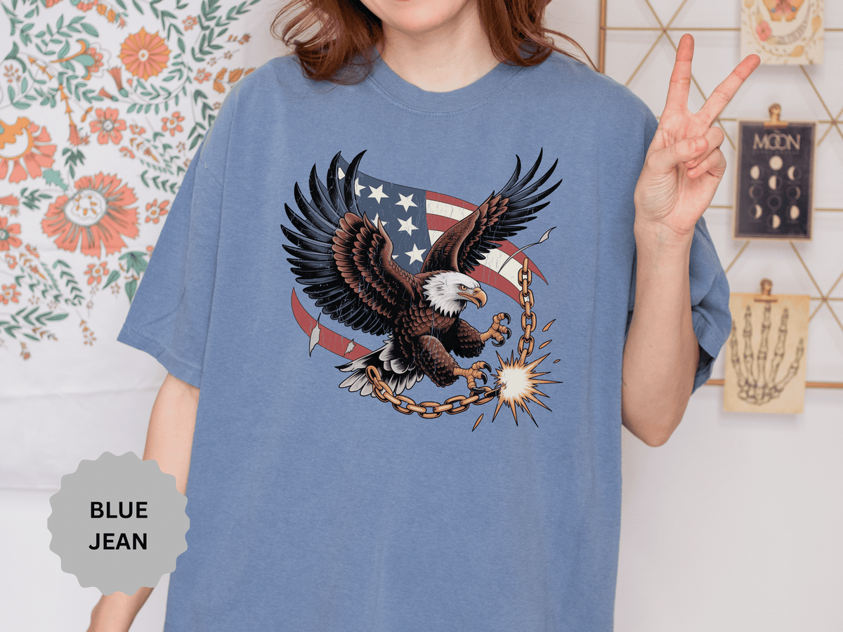 Patriotic Eagle Shirt, American Flag T Shirt, Bald Eagle Military Tee, Veteran Gift, USA Graphic Shirt, Fourth of July Patriotic Top