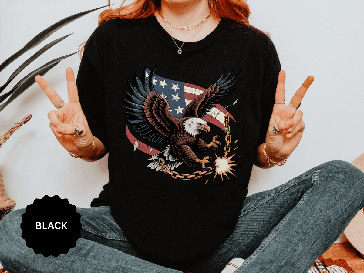 Patriotic Eagle Shirt, American Flag T Shirt, Bald Eagle Military Tee, Veteran Gift, USA Graphic Shirt, Fourth of July Patriotic Top
