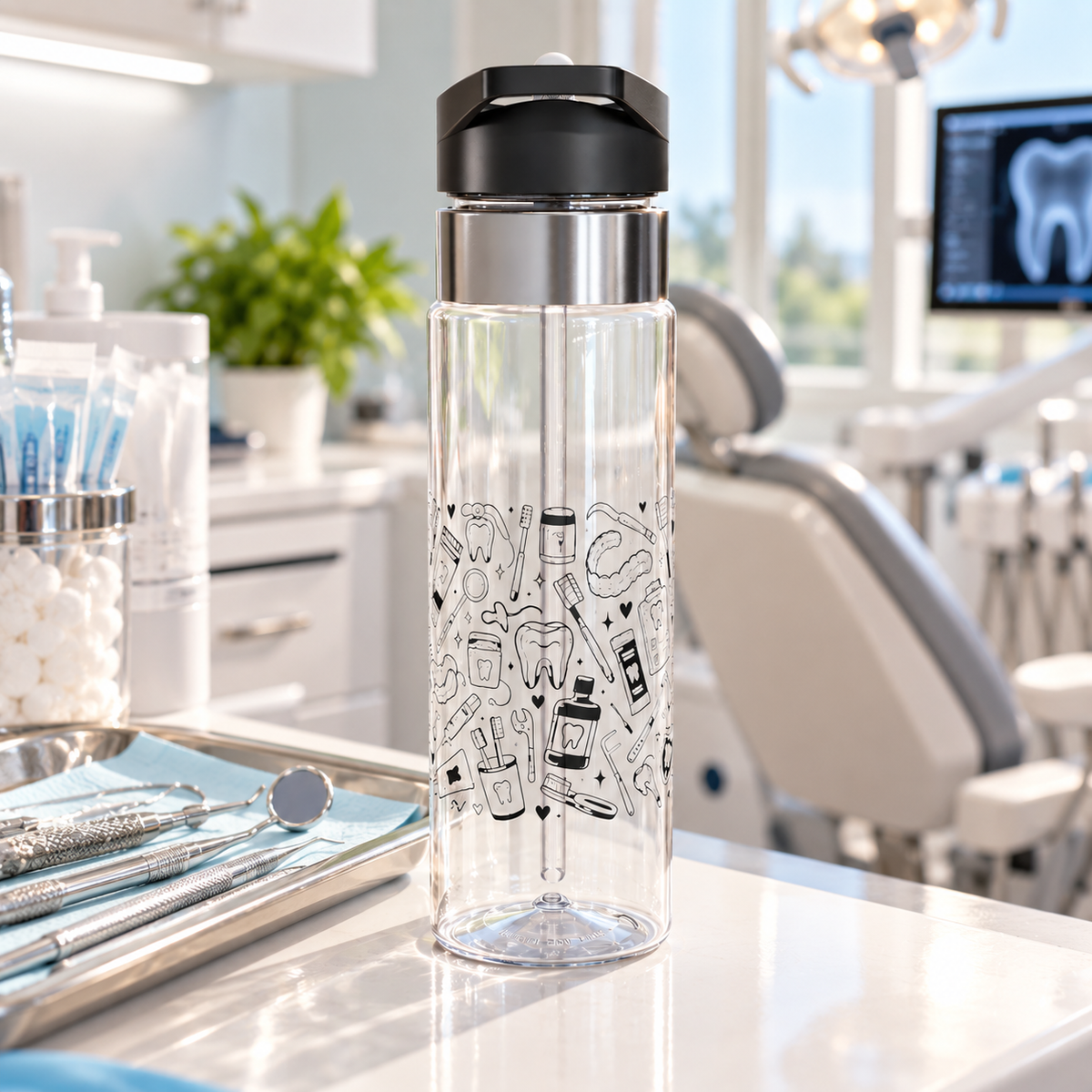 Dental Water Bottle for Dentists, Dental Hygienist Drink Bottle, Tooth Themed Water Bottle, Dental Assistant Gift, Dental Student Gift