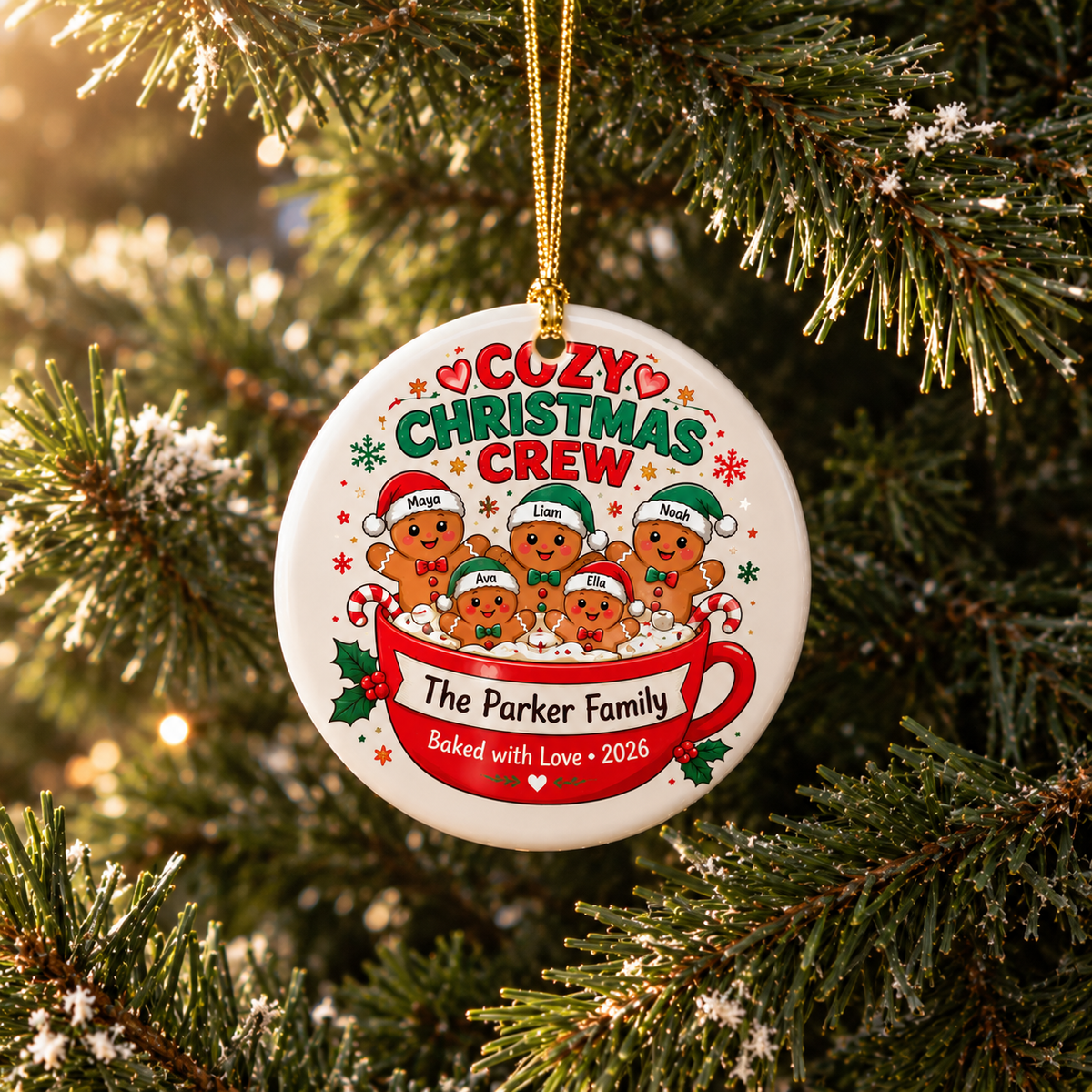 Personalized Gingerbread Family Christmas Ornament, Custom Names and Family Keepsake, Cozy Holiday Gift
