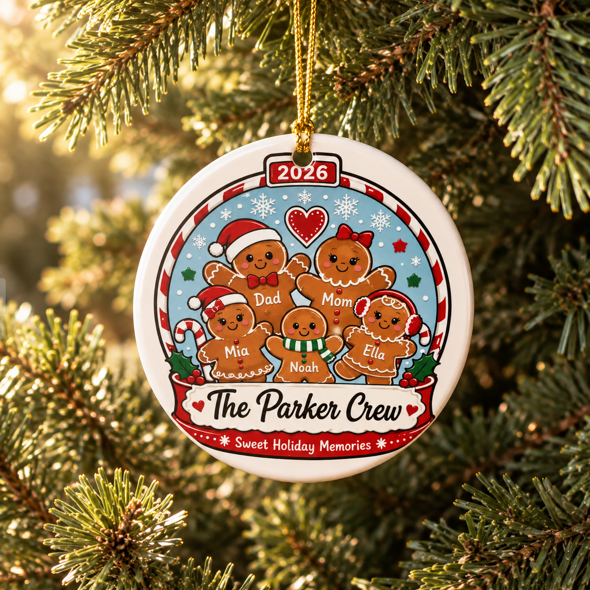 Personalized Gingerbread Family Snow Globe Ornament, Custom Family Names, Christmas Keepsake Gift