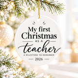 My First Christmas as a Teacher Ornament, New Teacher Christmas Gift, First Year Teaching Keepsake, 2026 Classroom Holiday Decor
