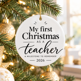 My First Christmas as a Teacher Ornament, New Teacher Christmas Gift, First Year Teaching Keepsake, 2026 Classroom Holiday Decor
