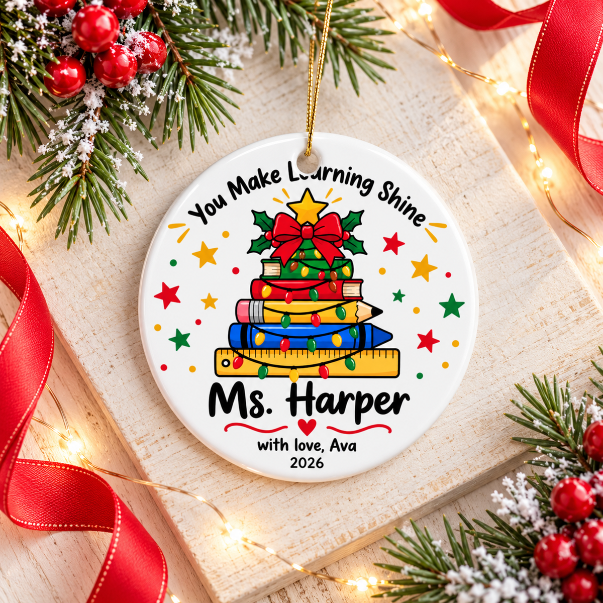 Personalized Teacher Christmas Ornament, Ms. Harper Holiday Keepsake, Teacher Appreciation Gift from Student, Classroom Christmas Decor 2026